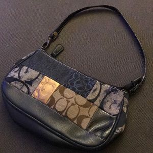 Small coach handbag in denim blues and gold